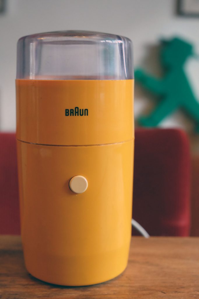 White Braun Type KSM1 Coffee Grinder With Orange Button Designed by  Reinhold Weiss 